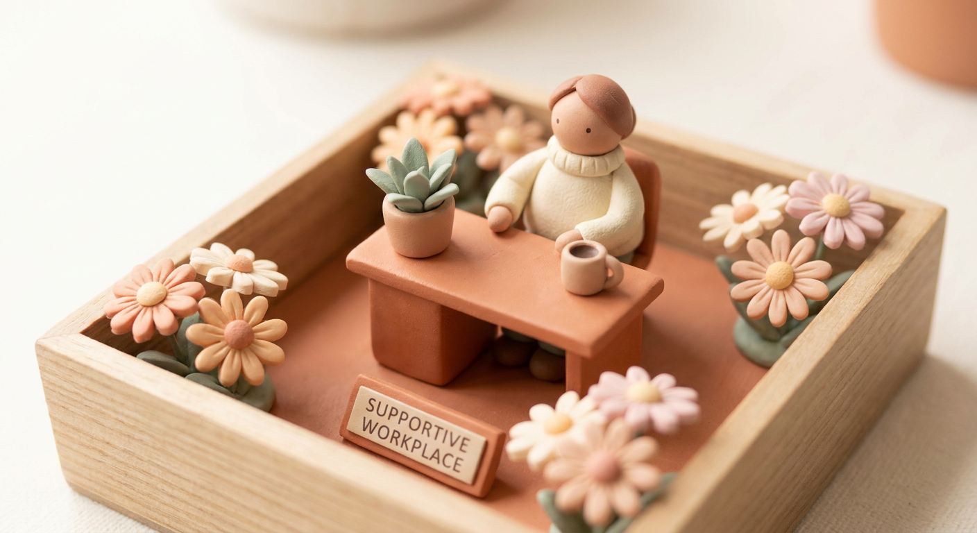 Clay diorama of a supportive workplace scene